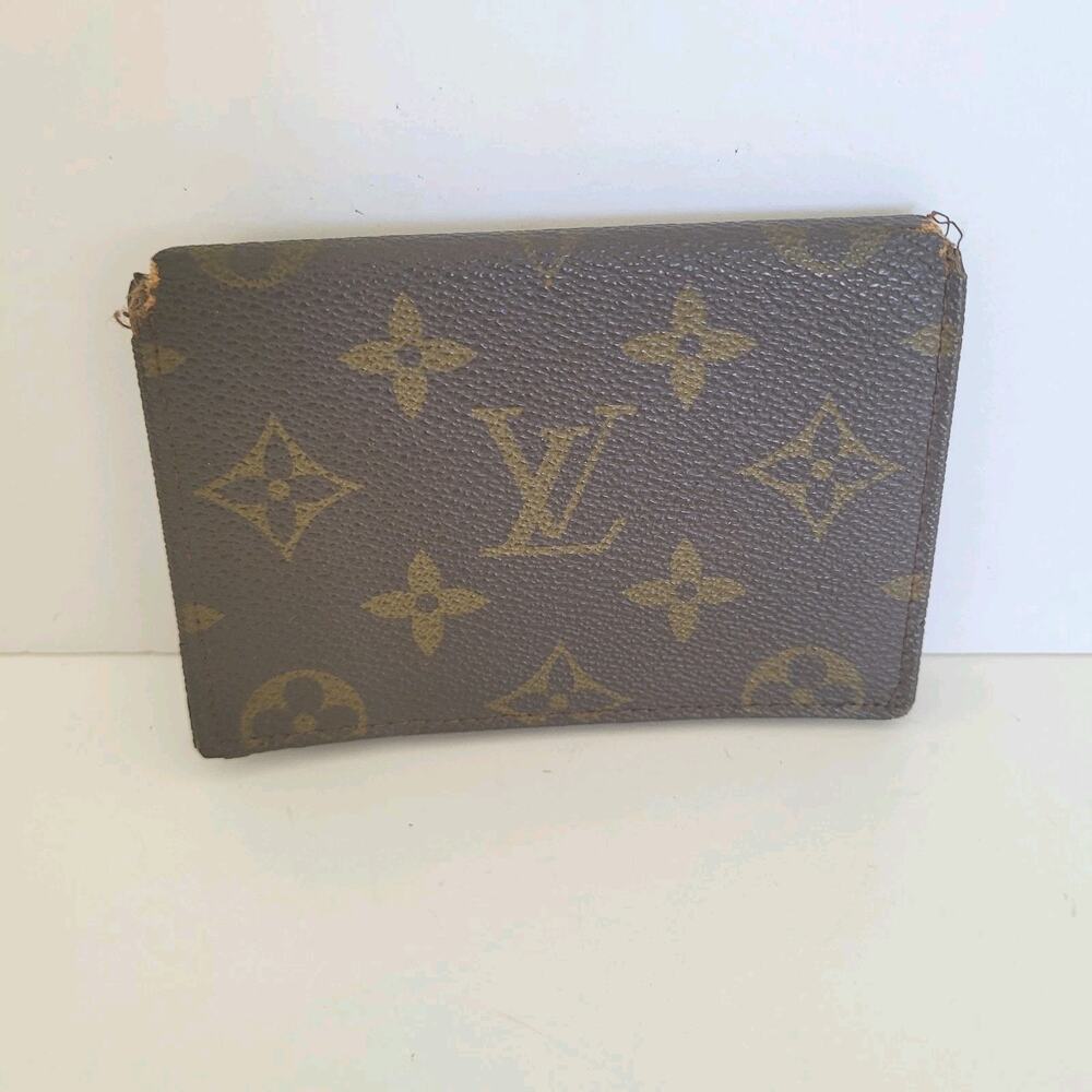 LOUIS VUITTON LV Vintage Unisex Leather ID Card Wallet Brown Bifold Small‎ 70s